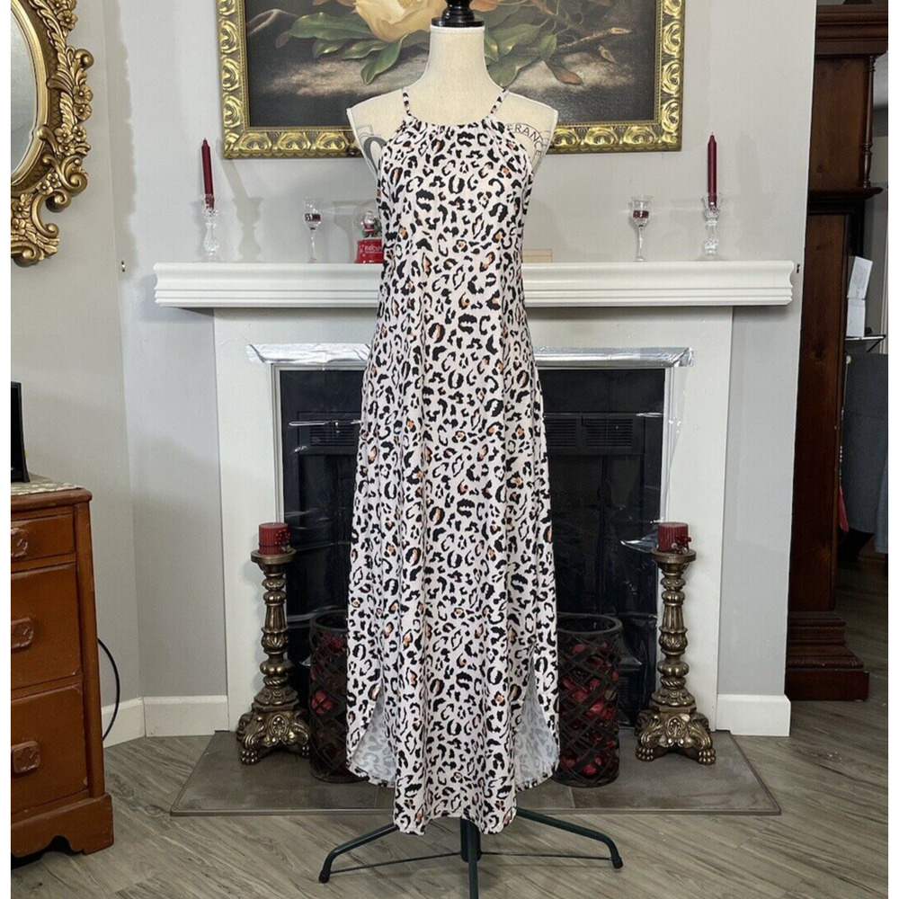 For G and PL Leopard Print Halter Maxi Dress Size Small